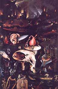 Tree-man and Buildings by Hieronymous Bosch (Burning in Hell Detail of ill)